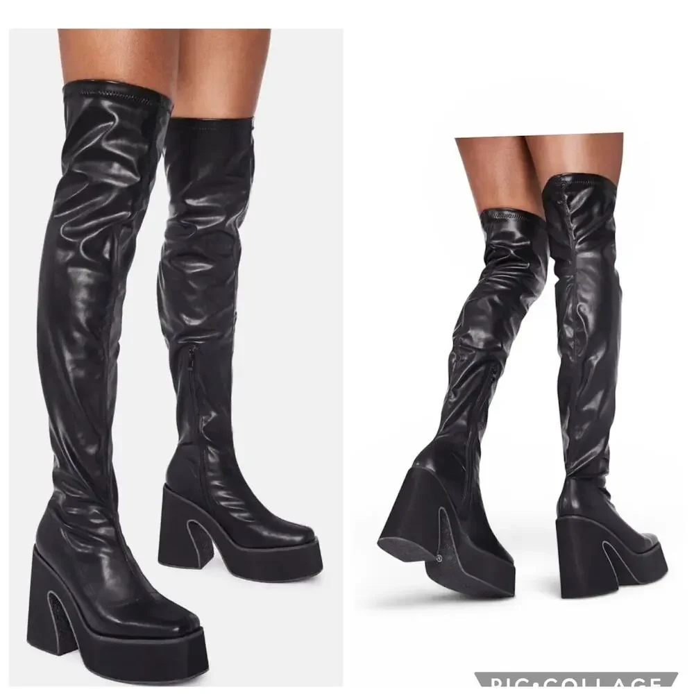 koi Damar Black Over-the-Knee Platform Boots 6/39 Vegan Leather Goth Grunge